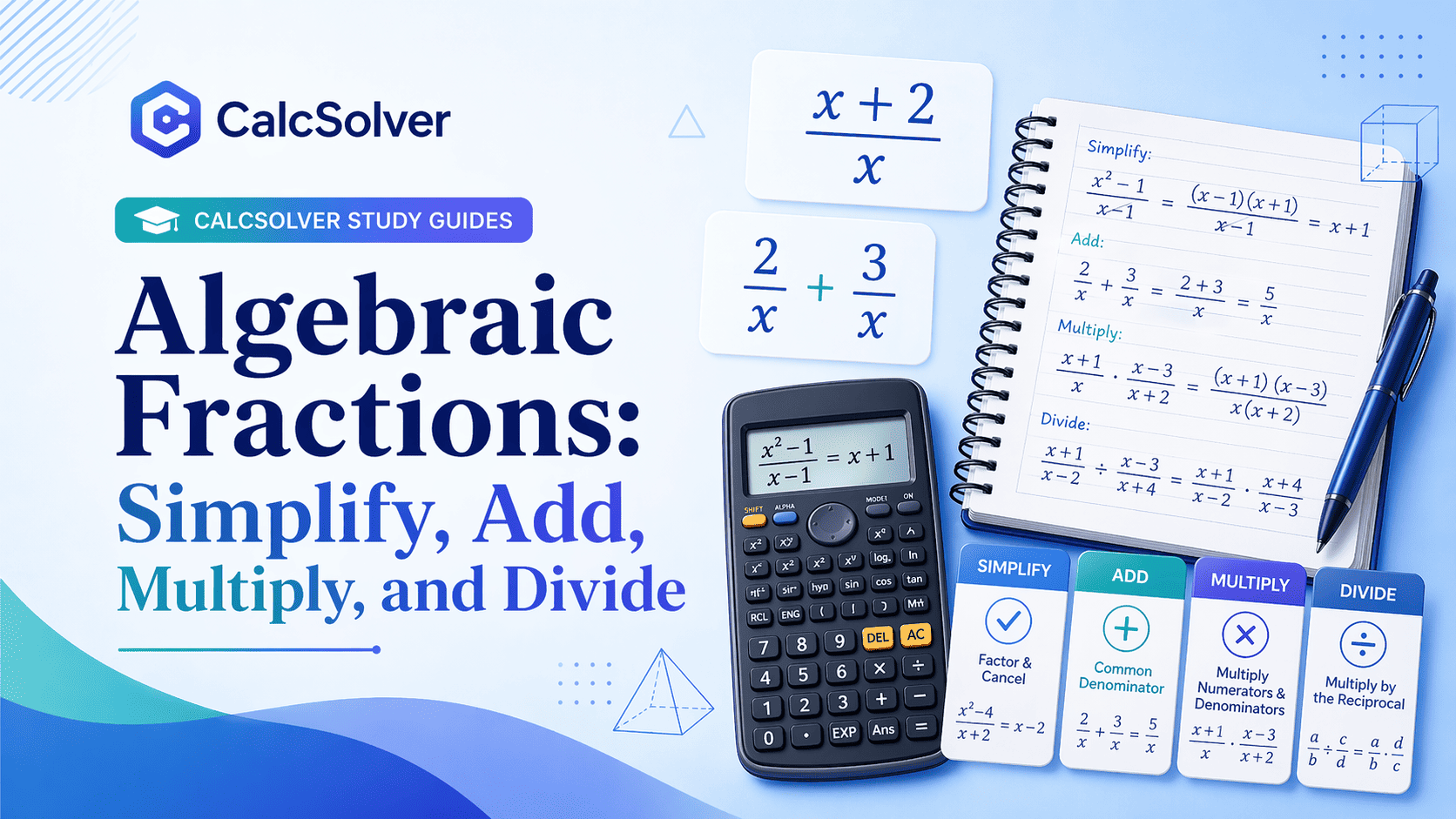 Algebraic Fractions: Simplify, Add, Multiply, and Divide article banner image